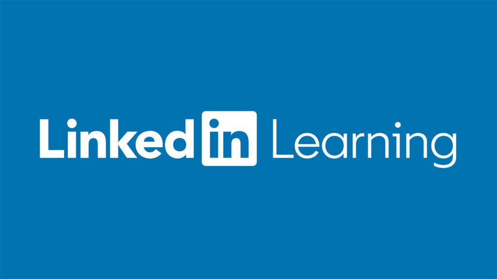 لوگوی LinkedIn Learning با تاکید بر یادگیری هوش مصنوعی روی پسزمینه آبی
