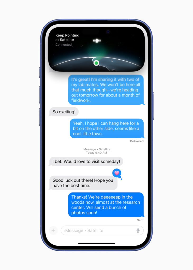 آیفون 16 مکالمه iMessage متصل به ماهواره را نشان می دهد.