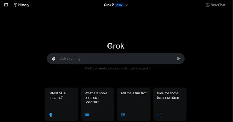 رابط Grok 2 با گزینه هایی مانند 