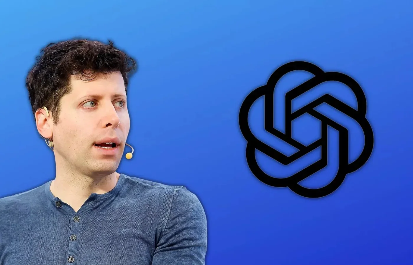 عکس مدیرعامل OpenAi سام آلتمن با آرم این شرکت.