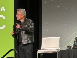 مدیرعامل Nvidia ، جنسن هوانگ در طول پرسش و پاسخ مطبوعات در طول NVIDIA GTC در سن خوزه ، کالیفرنیا در 19 مارس 2024 صحبت می کند.