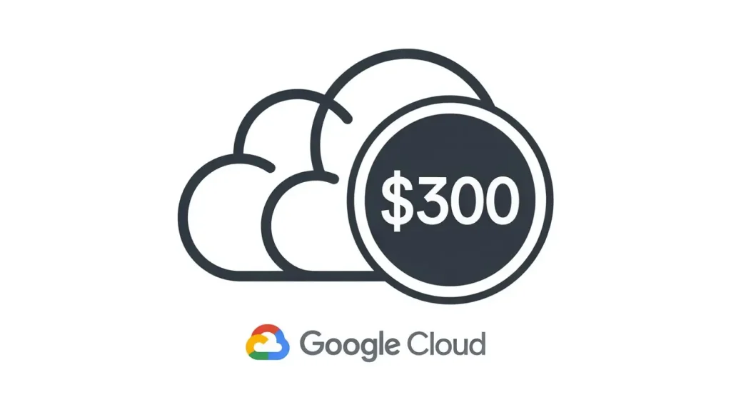 گرافیک تبلیغاتی Google Cloud که 300 دلار پیشنهاد اعتباری را نشان می دهد ، شامل یک نماد ابری و آرم Google Cloud است.
