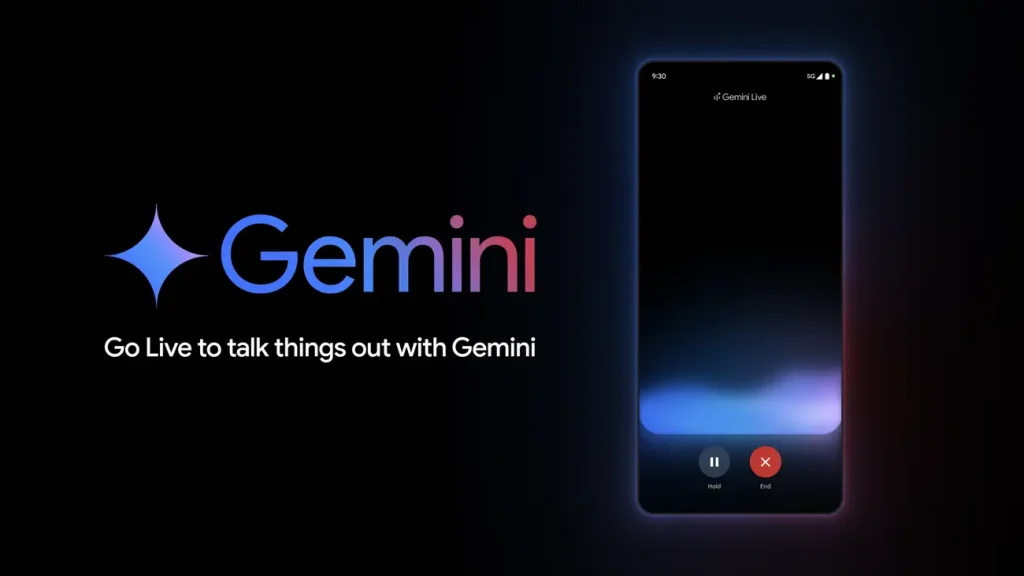 رابط Live Gemini که یک جلسه زنده فعال با گزینه های تماس