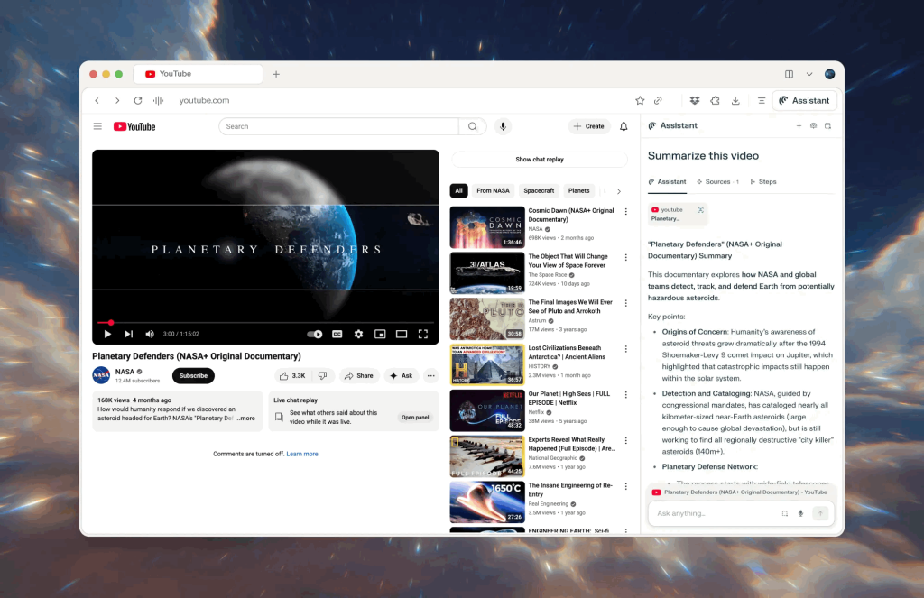دستیار مرورگر دنباله دار خلاصه یک فیلم YouTube ناسا در دفاع سیاره ای